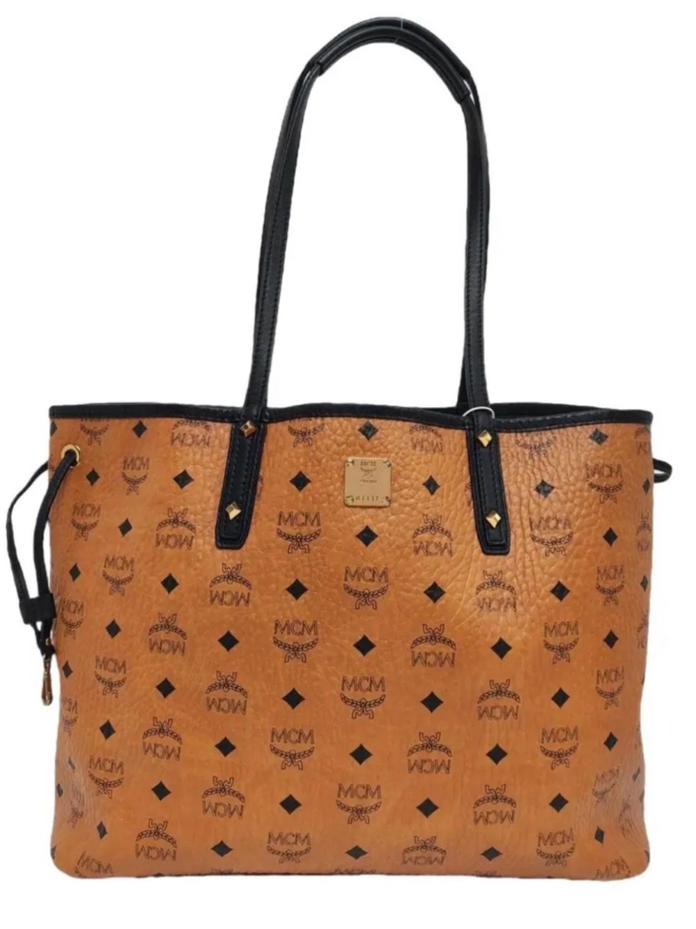MCM Cognac Visetos Tote with Black Trim and Handles